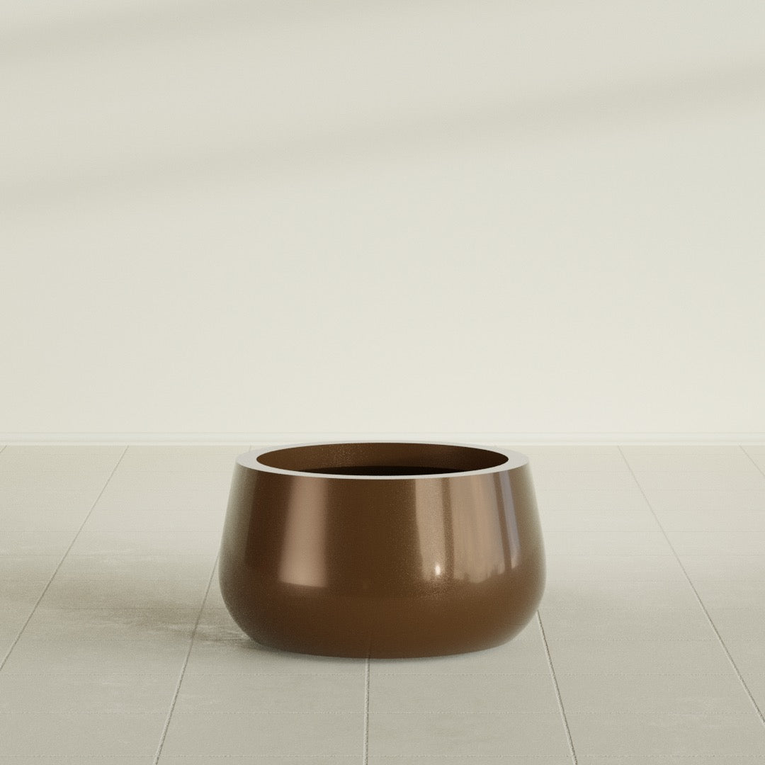 Short Hayden Small Round Fiberglass Planter - 16 in x 16 in x 8 in - Metallic Bronze - Metallic Bronze,16 in x 16 in x 8 in