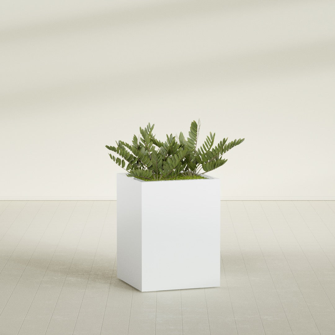 Brisbane Large Rectangle Fiberglass Planter - 24 in x 24 in x 32 in - Matte White - Matte White,24 in x 24 in x 32 in