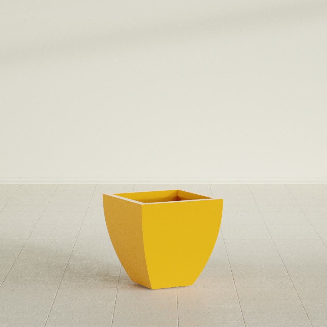 Lima Small Tapered Square Fiberglass Planter - 16 in x 16 in x 16 in - Gloss Saffron - Gloss Saffron,16 in x 16 in x 16 in