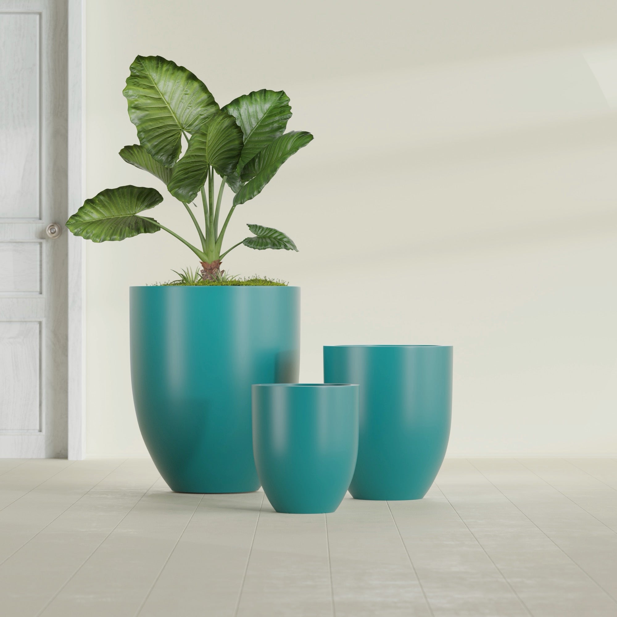 Valencia Large Round Fiberglass Planter - 27 in x 27 in x 31 in - Satin Sea Foam - Satin Sea Foam,27 in x 27 in x 31 in