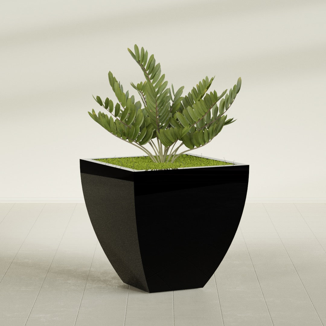Lima Large Tapered Square Fiberglass Planter - 30 in x 30 in x 30 in - Gloss Black - Gloss Black,30 in x 30 in x 30 in