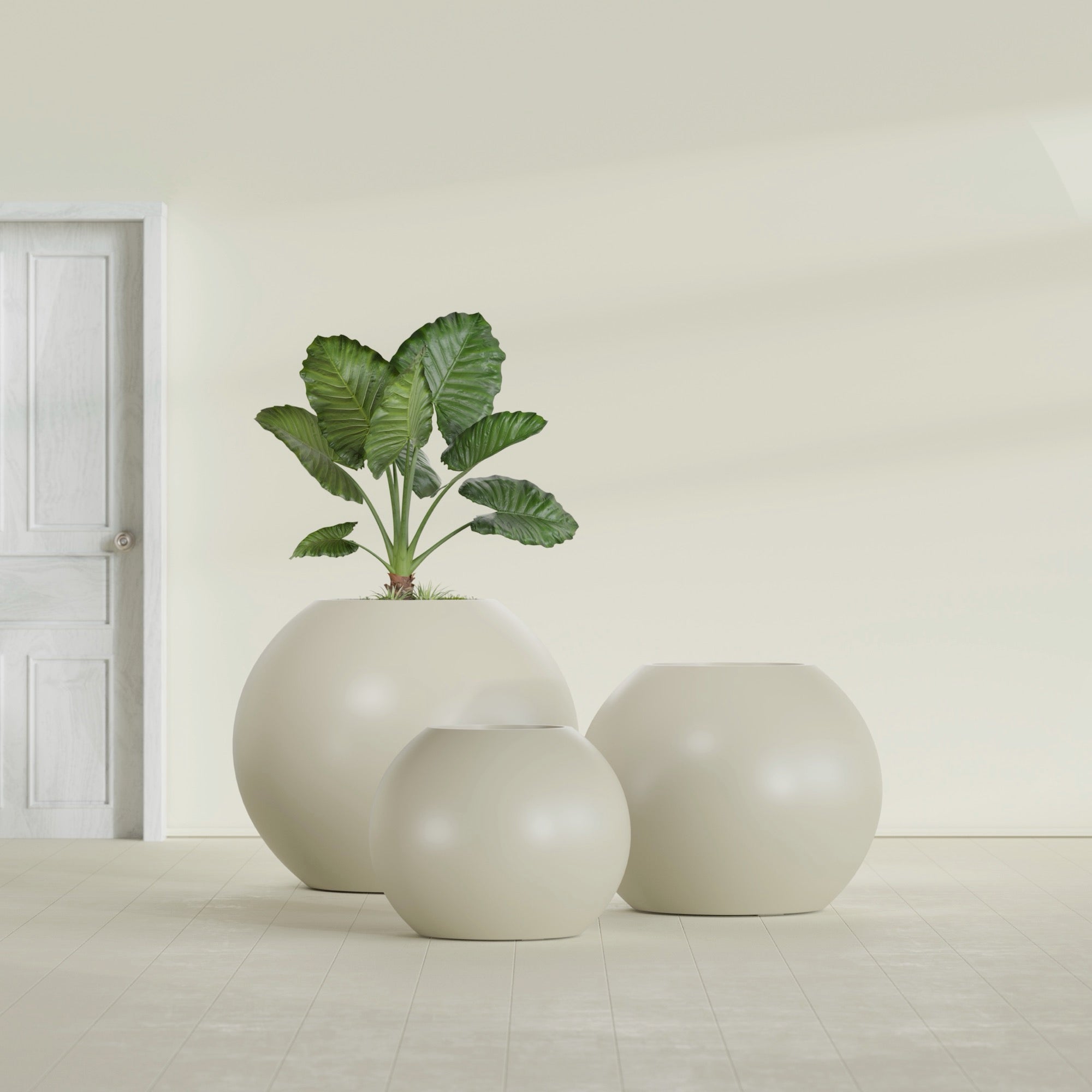 Globe Medium Sphere Fiberglass Planter - 24 in x 24 in x 19 in - Satin Beige - Satin Beige,24 in x 24 in x 20 in