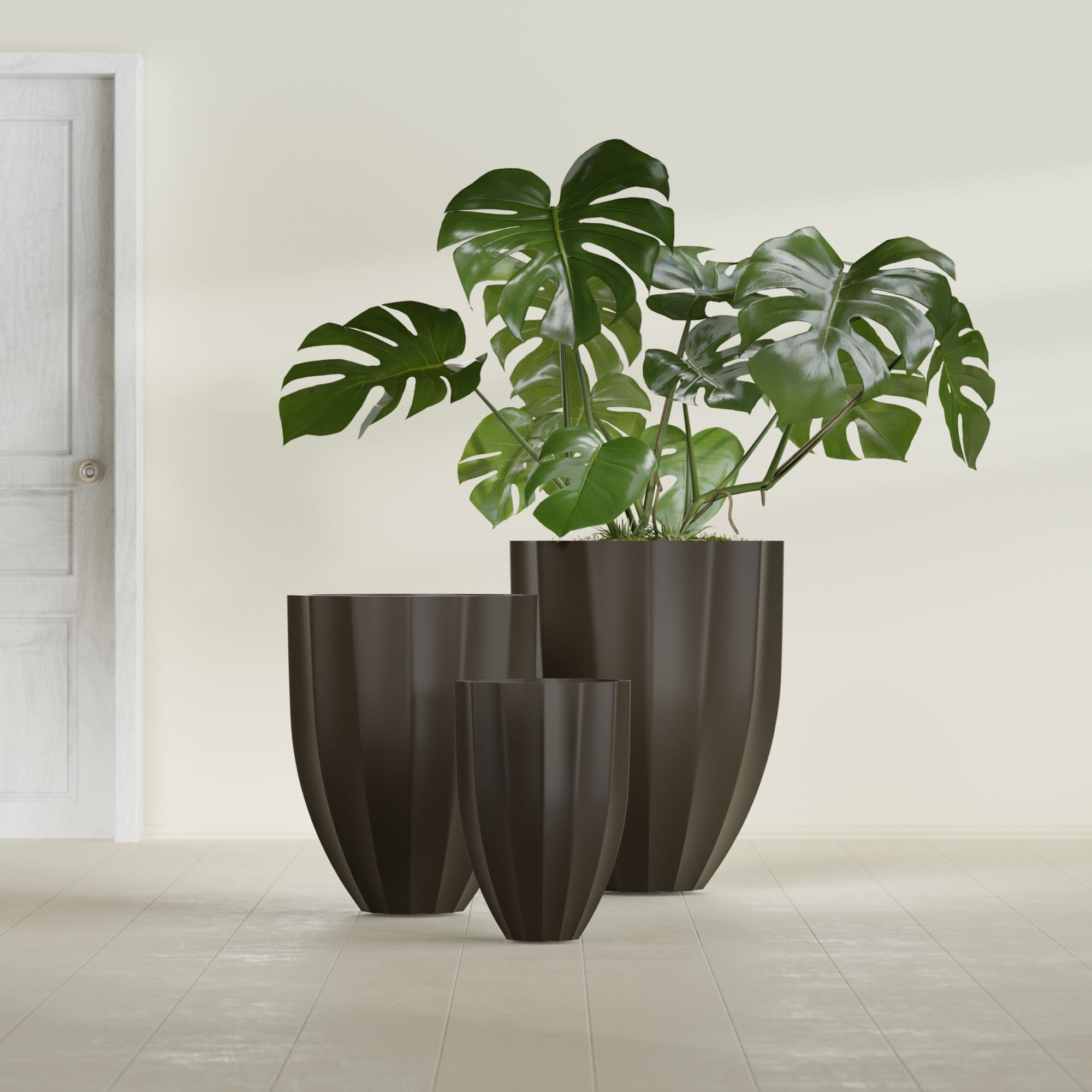 Alicante Small Round Fiberglass Planter - 15 in x 15 in x 21 in - Matte Brown - Matte Brown,15 in x 15 in x 21 in