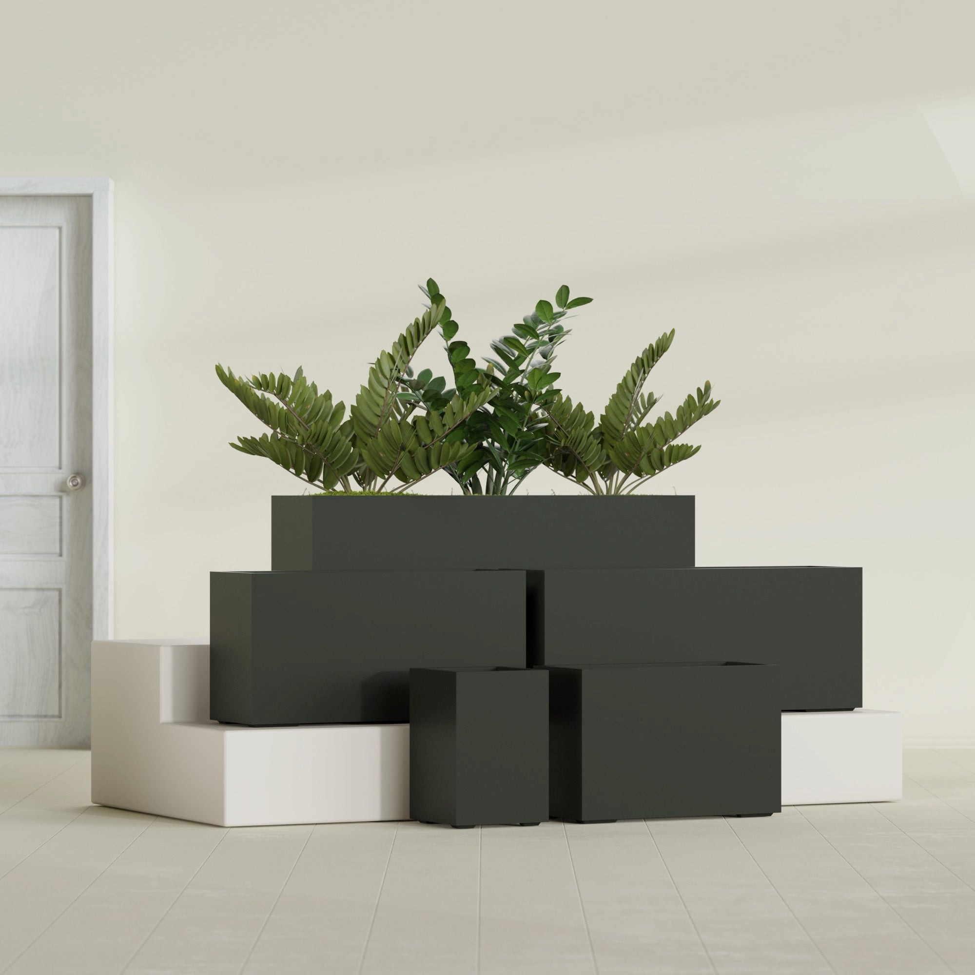 Tolga Medium Rectangle Fiberglass Planter - 16 in x 16 in x 24 in - Matte Charcoal - Matte Charcoal,16 in x 16 in x 24 in