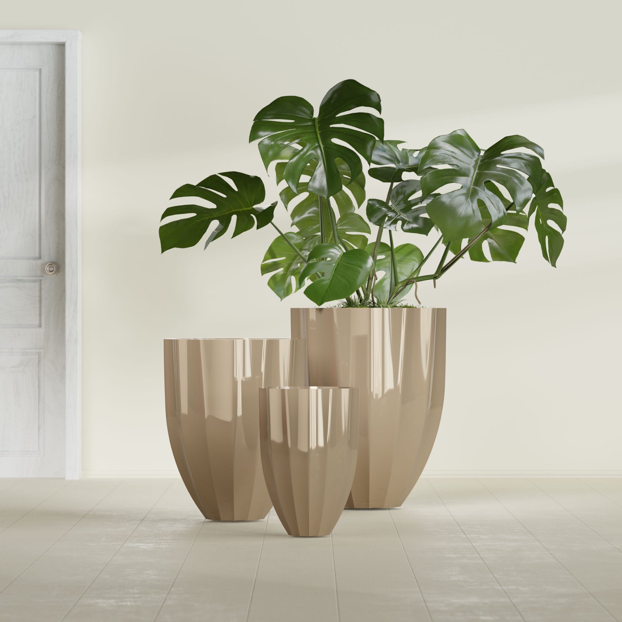 Alicante Small Round Fiberglass Planter - 15 in x 15 in x 21 in - Metallic Gold - Metallic Gold,15 in x 15 in x 21 in