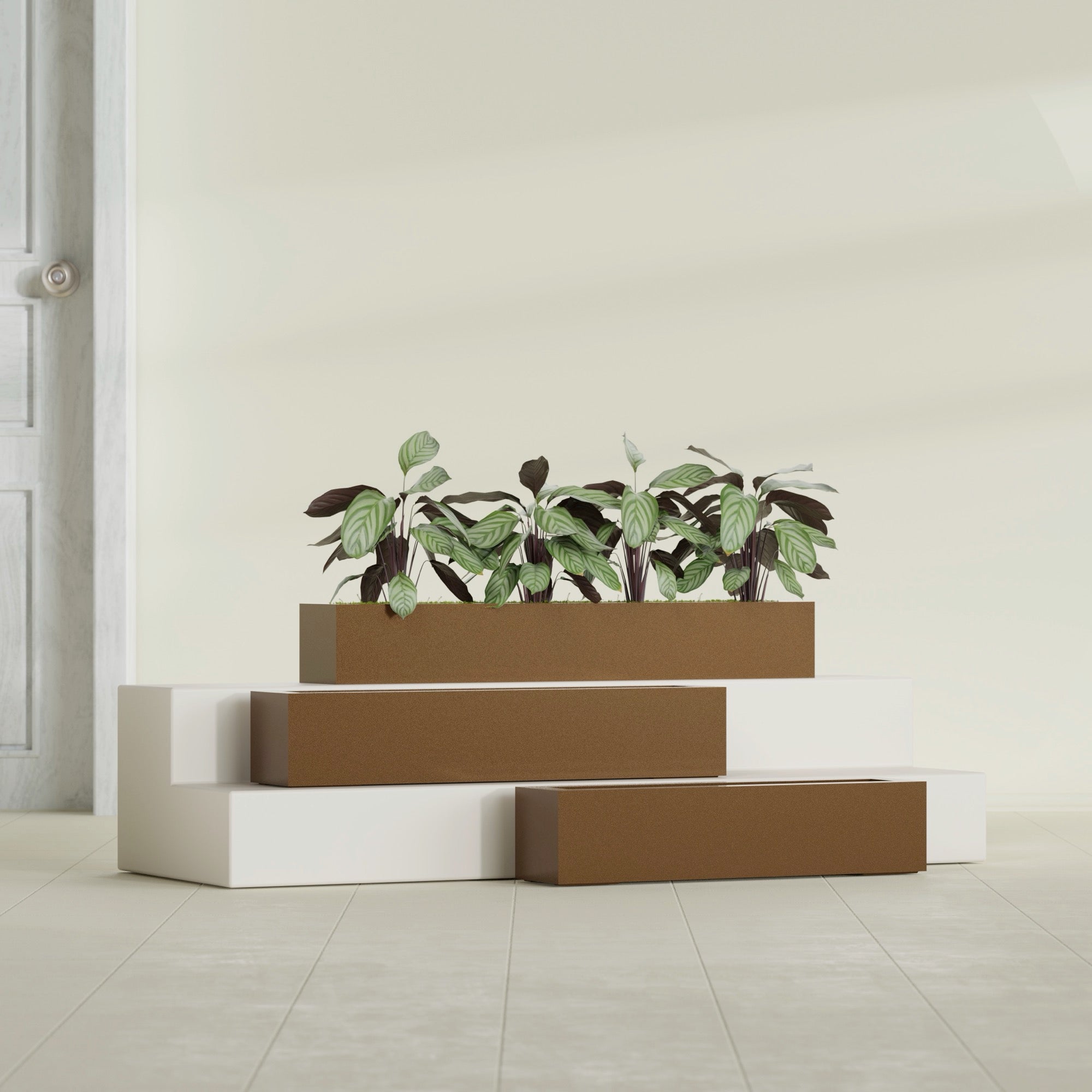 Salon Large Tall Rectangle Fiberglass Planter - 48 in x 8 in x 8 in - Metallic Bronze - Metallic Bronze,48 in x 8 in x 8 in