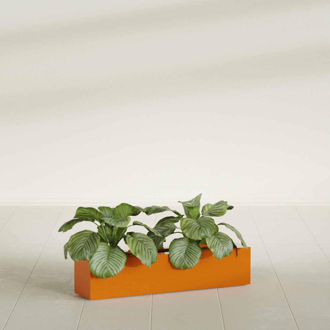 Salon Large Tall Rectangle Fiberglass Planter - 36 in x 8 in x 8 in - Gloss Tangerine - Gloss Tangerine,36 in x 8 in x 8 in