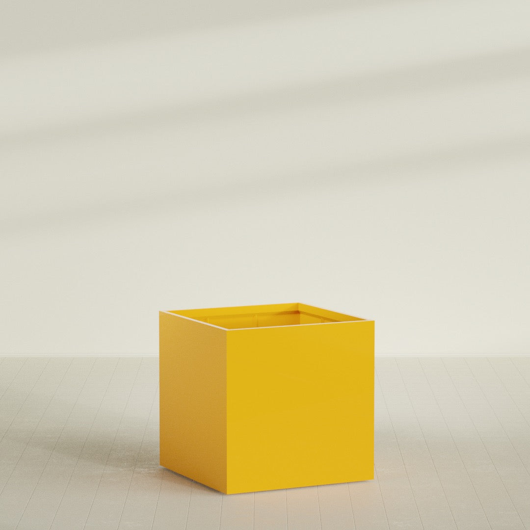 Montroy Extra Large Cube Square Fiberglass Planter - 48 in x 48 in x 48 in - Gloss Saffron - Gloss Saffron,48 in x 48 in x 48 in