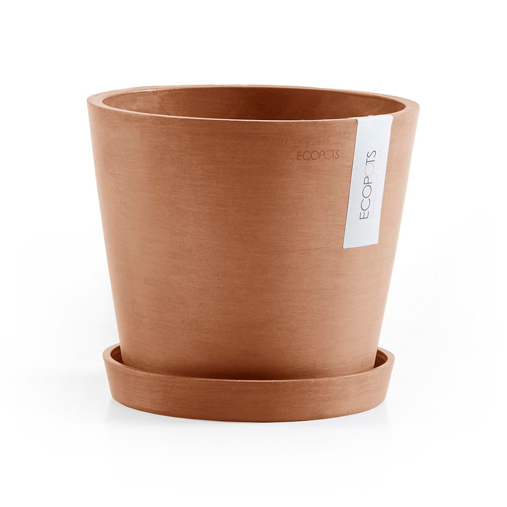 Amsterdam Small Round Planter - 11.8 in x 11.8 in x 10.5 in - Planter + Saucer + Watering System - Terracotta - Terracotta,11.75 in x 11.75 in x 10.5 in,Planter + Saucer + Watering System