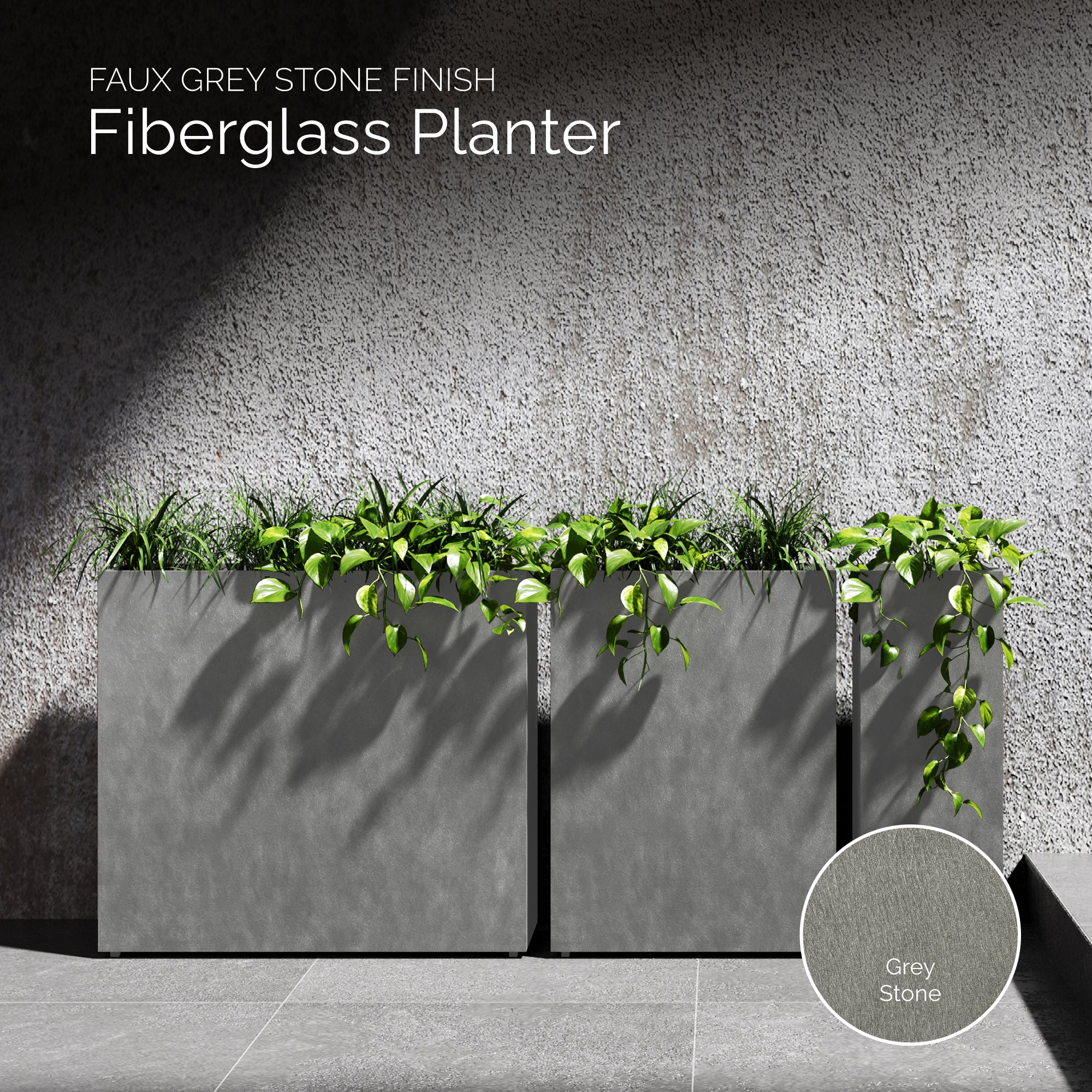 Reglo Rectangular Planter – Grey Stone Finish – Fiberglass Indoor/Outdoor and Weather-Resistant Large Planter (35.5" L x 11.75" W x 15.75" H Exterior, 35" L x 11.5" W Interior) - Grey Stone,35.5 in x 11.75 in x 15.75 in - Grey Stone,35.5 in x 11.75 i - Grey Stone,35.4 in x 11.8 in x 15.7 in