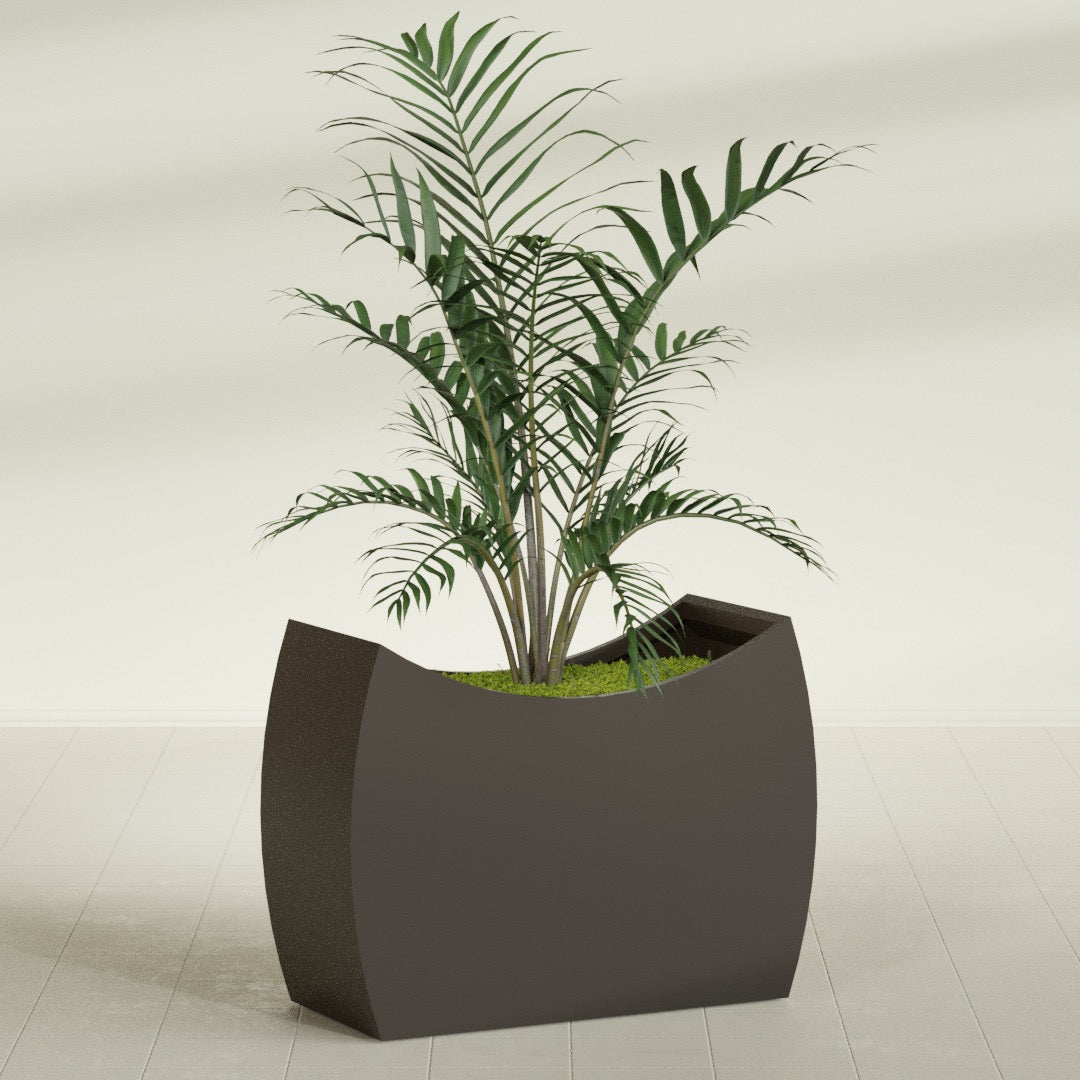 Seoul Extra Large Curved Abstract Fiberglass Planter - 48 in x 20 in x 36 in - Matte Brown - Matte Brown,48 in x 20 in x 36 in