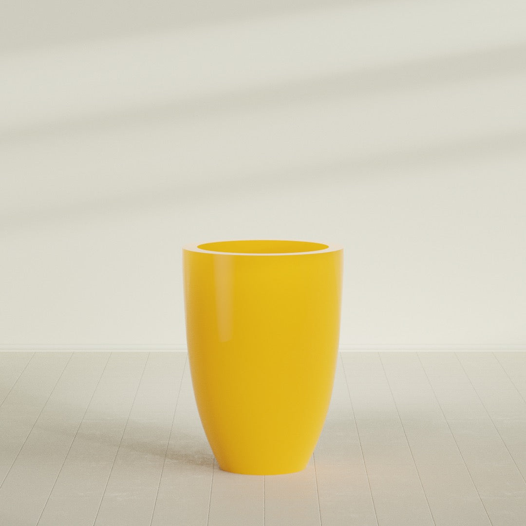 Brannan Large Round Fiberglass Planter - 30 in x 30 in x 41 in - Gloss Saffron - Gloss Saffron,30 in x 30 in x 41 in