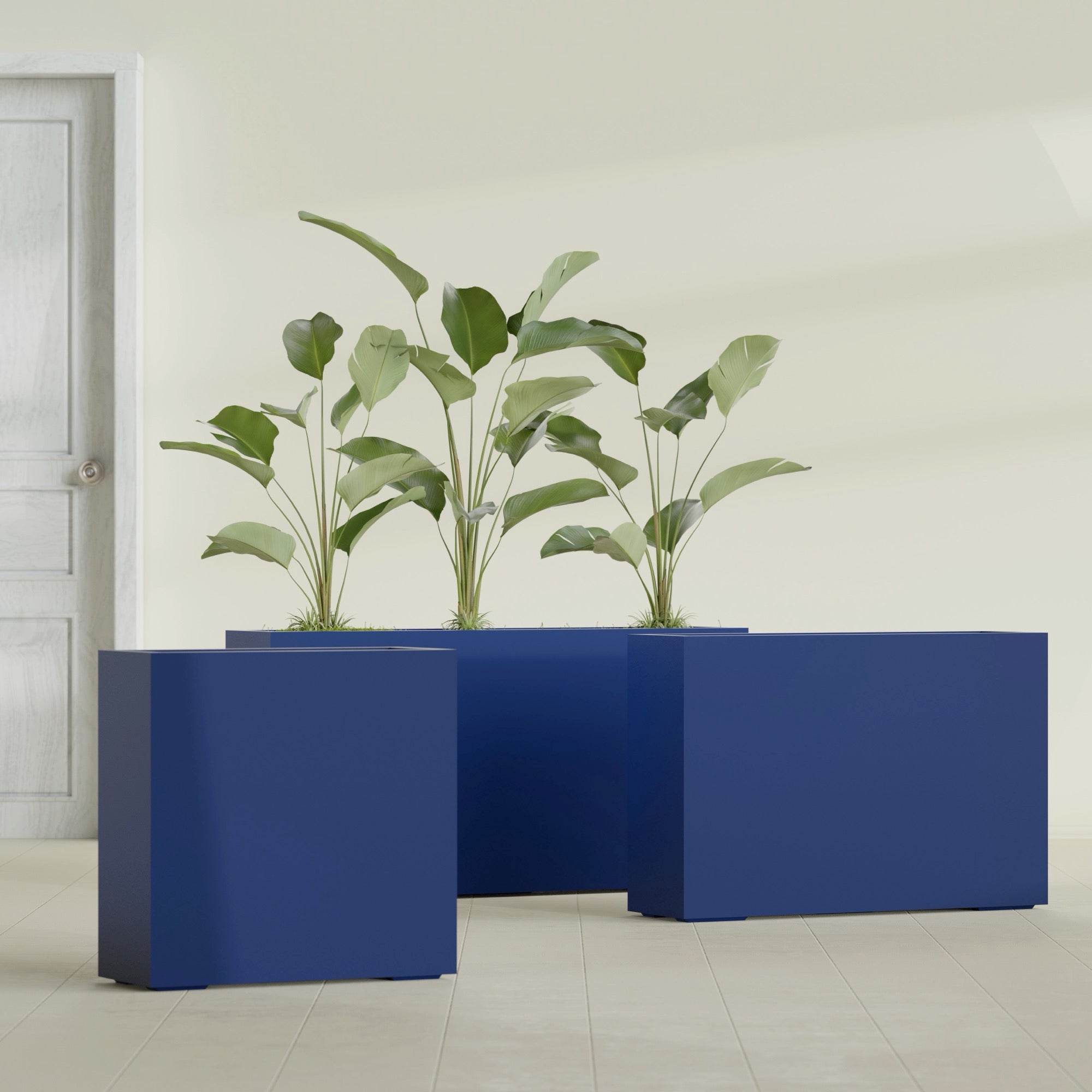Milano Large Narrow Rectangle Fiberglass Planter - 36 in x 10 in x 24 in - Matte Cobalt Blue - Matte Cobalt Blue,36 in x 10 in x 24 in