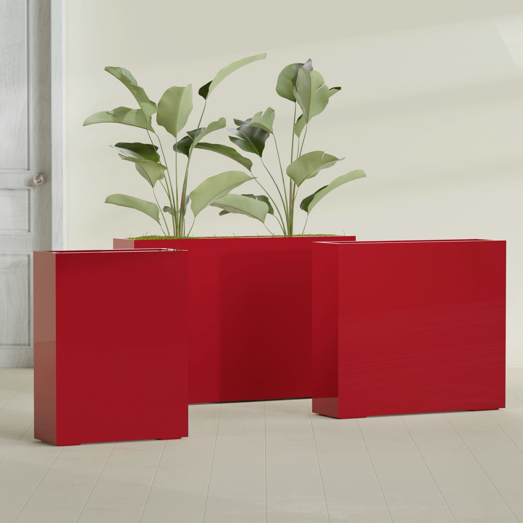 Amesbury Large Narrow Rectangle Fiberglass Planter - 24 in x 10 in x 32 in - Gloss Red - Gloss Red,24 in x 10 in x 32 in