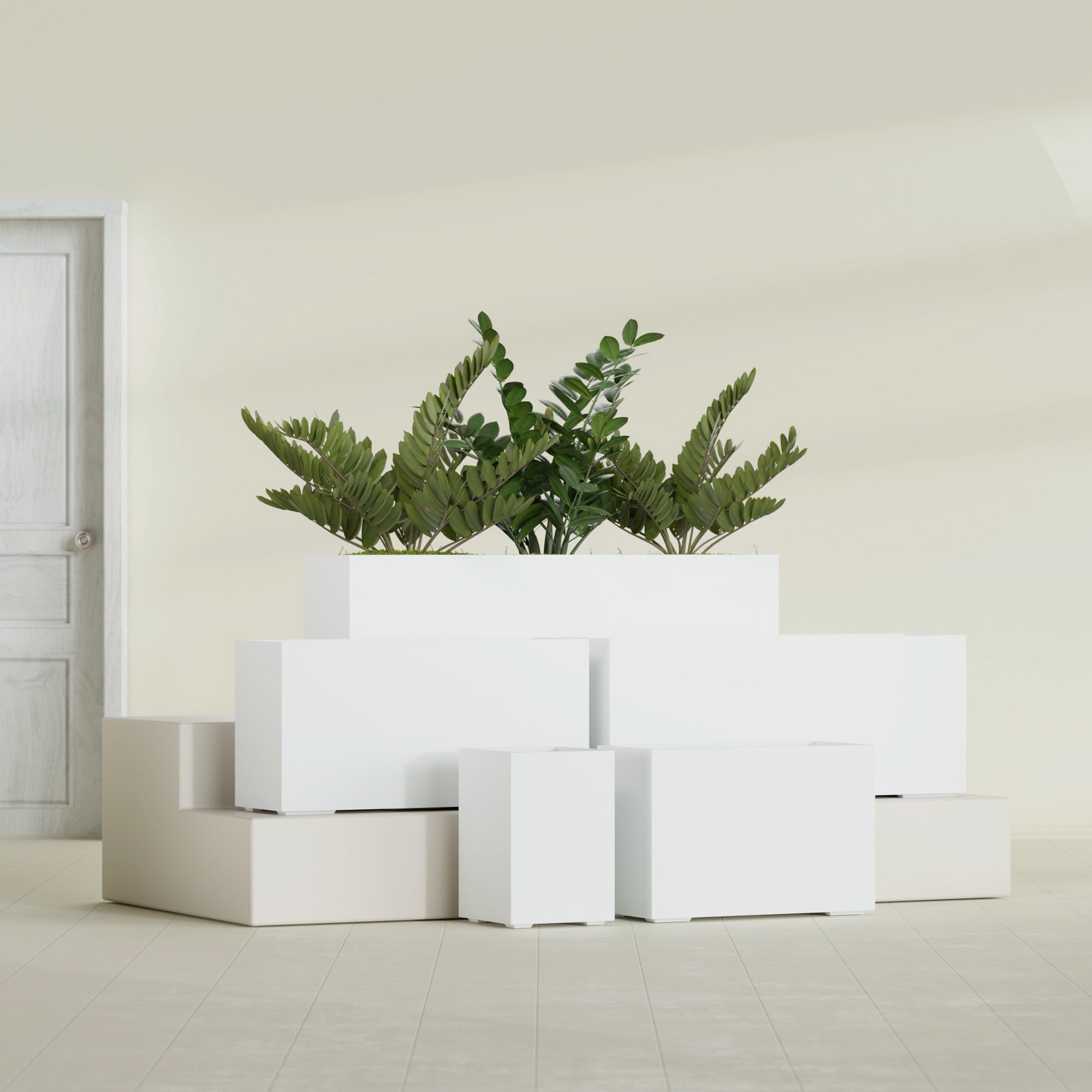 Tolga Large Rectangle Fiberglass Planter - 36 in x 16 in x 24 in - Matte White - Matte White,36 in x 16 in x 24 in