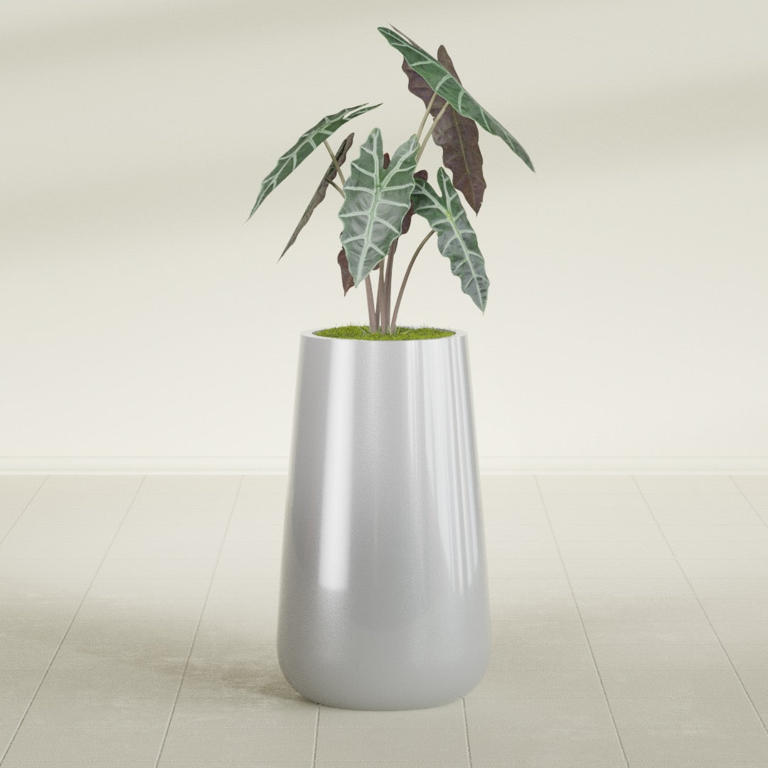 Saigon Large Tapered Round Planter - 16 in x 21 in x 36 in - Metallic Silver - Metallic Silver,16.4 in x 20.7 in x 36 in