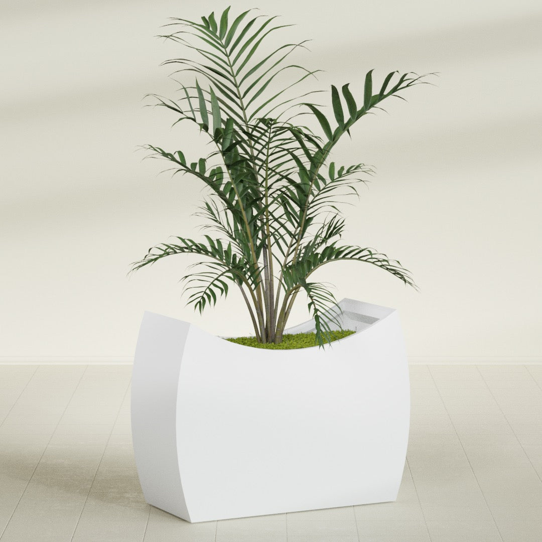 Seoul Extra Large Curved Abstract Fiberglass Planter - 48 in x 20 in x 36 in - Gloss White - Gloss White,48 in x 20 in x 36 in
