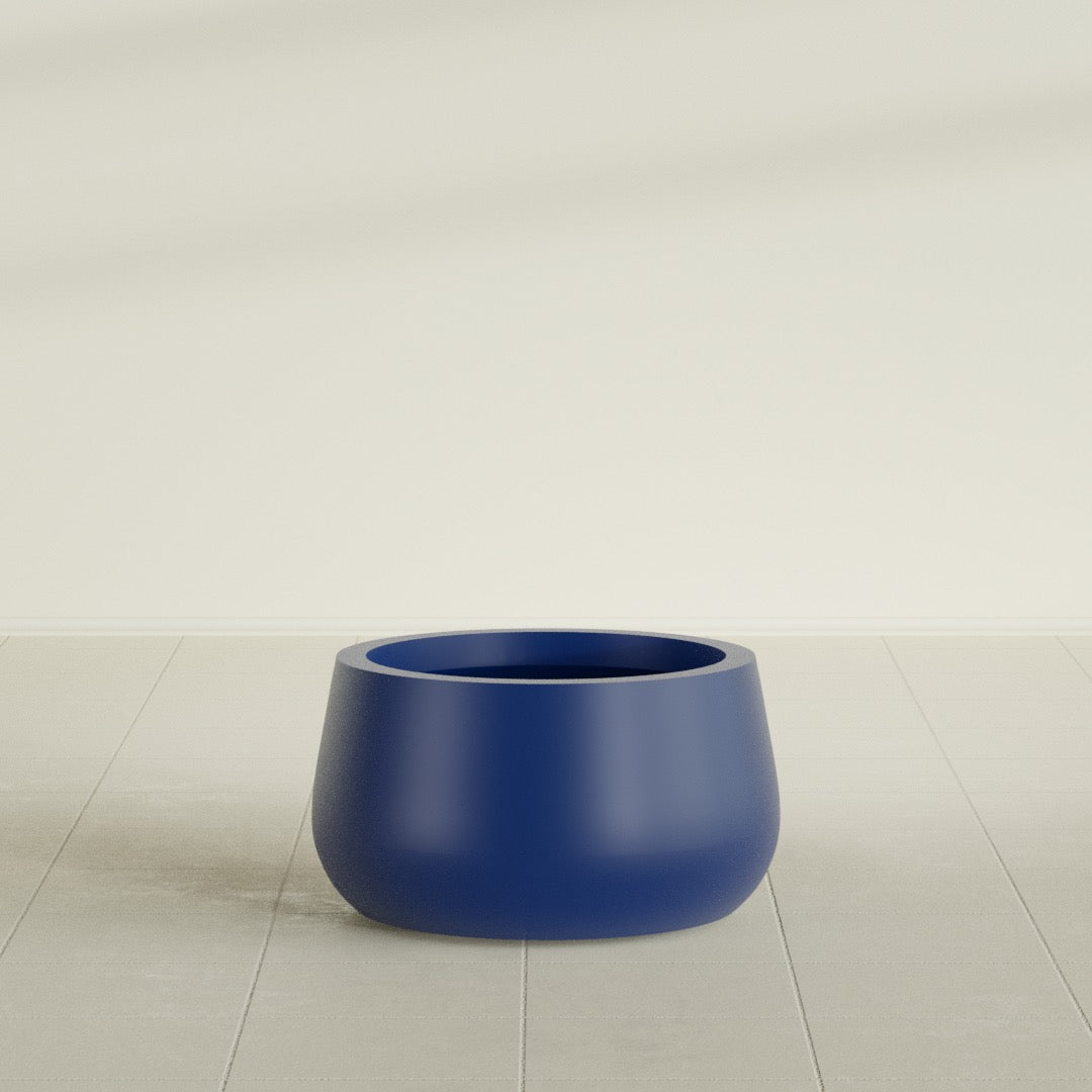 Short Hayden Small Round Fiberglass Planter - 16 in x 16 in x 8 in - Matte Cobalt Blue - Matte Cobalt Blue,16 in x 16 in x 8 in