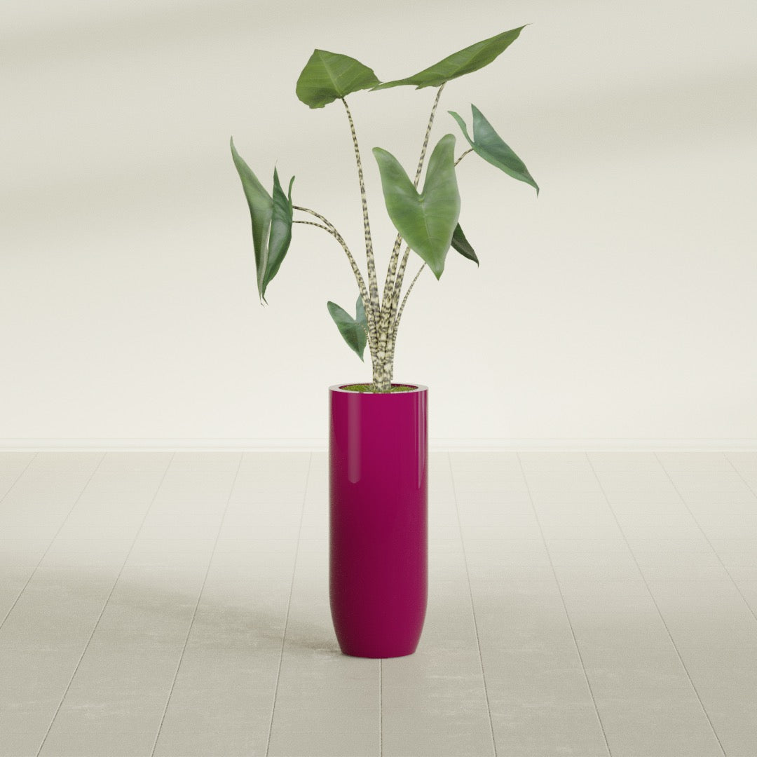 Saint Tropez Large Tall Round Fiberglass Planter - 12 in x 12 in x 32 in - Gloss Eggplant - Gloss Eggplant,12 in x 12 in x 32 in
