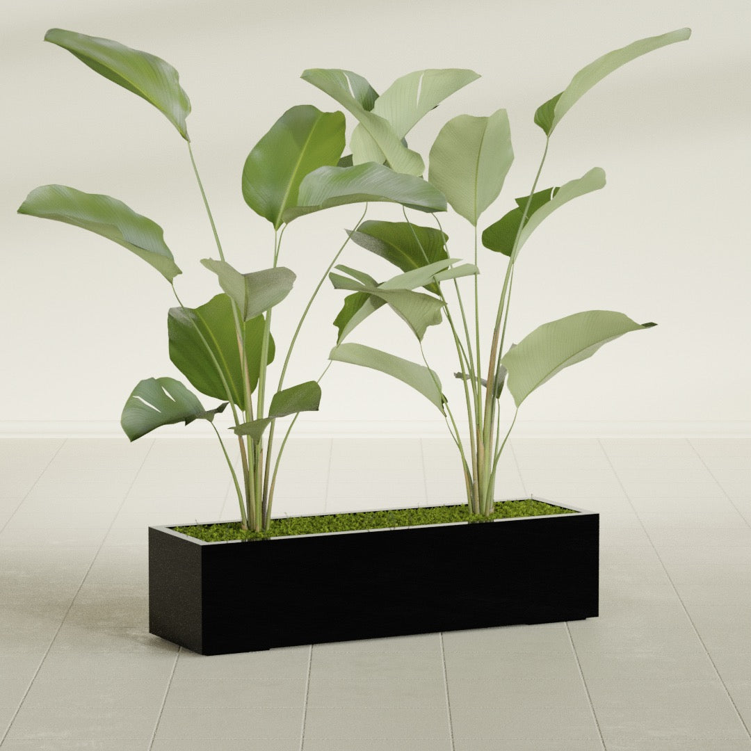Cuba Large Long Rectangle Fiberglass Planter - 48 in x 14 in x 12 in - Gloss Black - Gloss Black,48 in x 14 in x 12 in