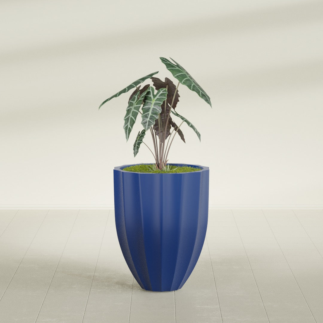 Alicante Medium Round Fiberglass Planter - 22 in x 22 in x 27 in - Matte Cobalt Blue - Matte Cobalt Blue,22 in x 22 in x 27 in
