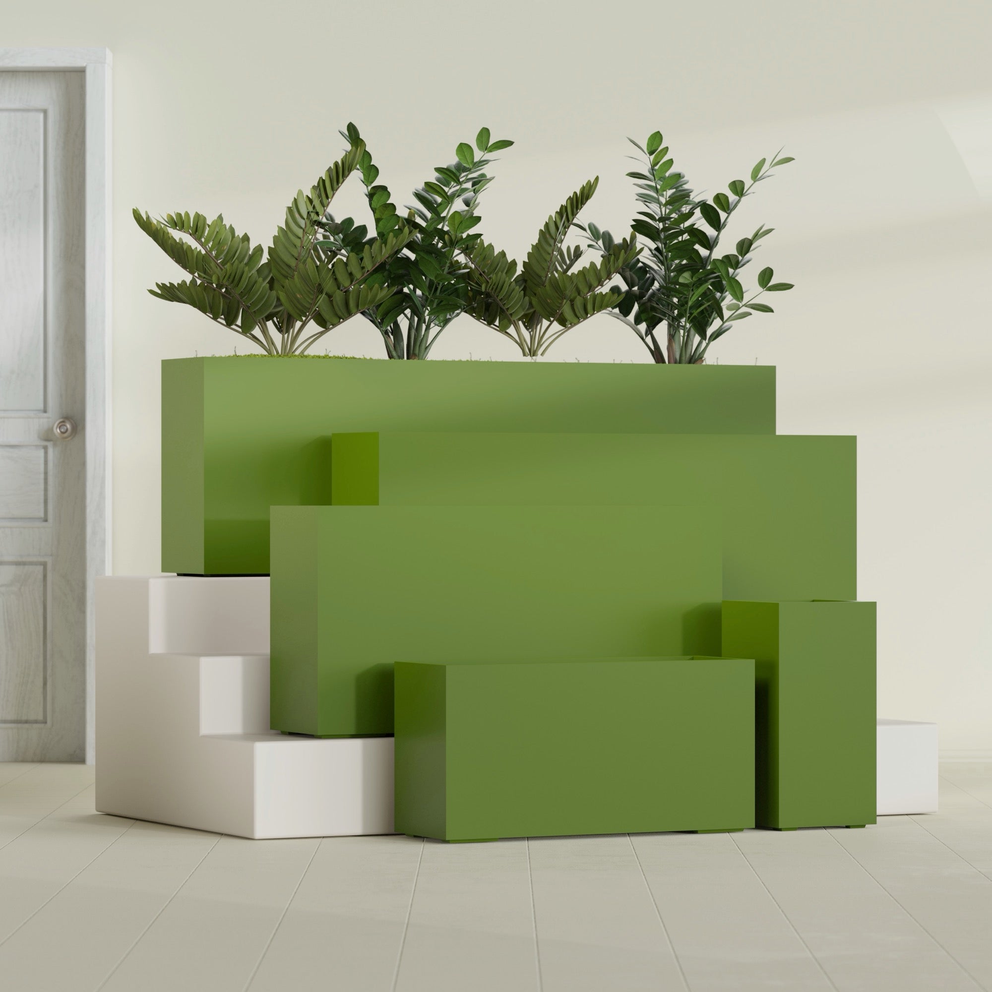 Hollywood Large Narrow Rectangle Fiberglass Planter - 36 in x 12 in x 24 in - Satin Green - Satin Green,36 in x 12 in x 24 in