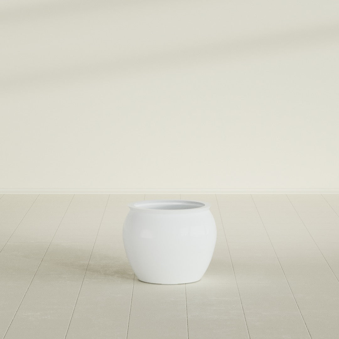 Fishbowl Small Round Fiberglass Planter - 16 in x 16 in x 14 in - Matte White - Matte White,16 in x 16 in x 14 in
