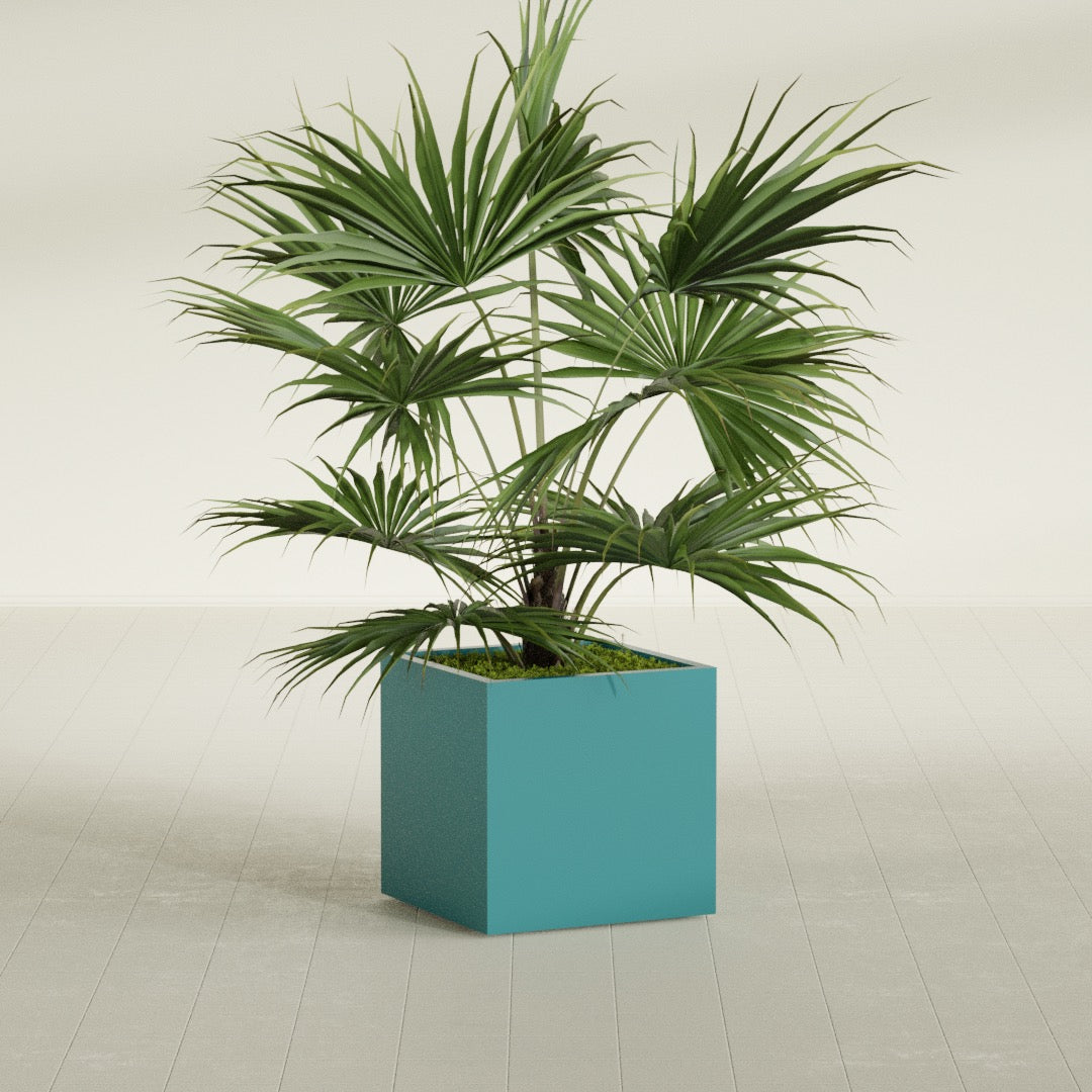 Montroy Medium Cube Square Fiberglass Planter - 24 in x 24 in x 24 in - Satin Sea Foam - Satin Sea Foam,24 in x 24 in x 24 in