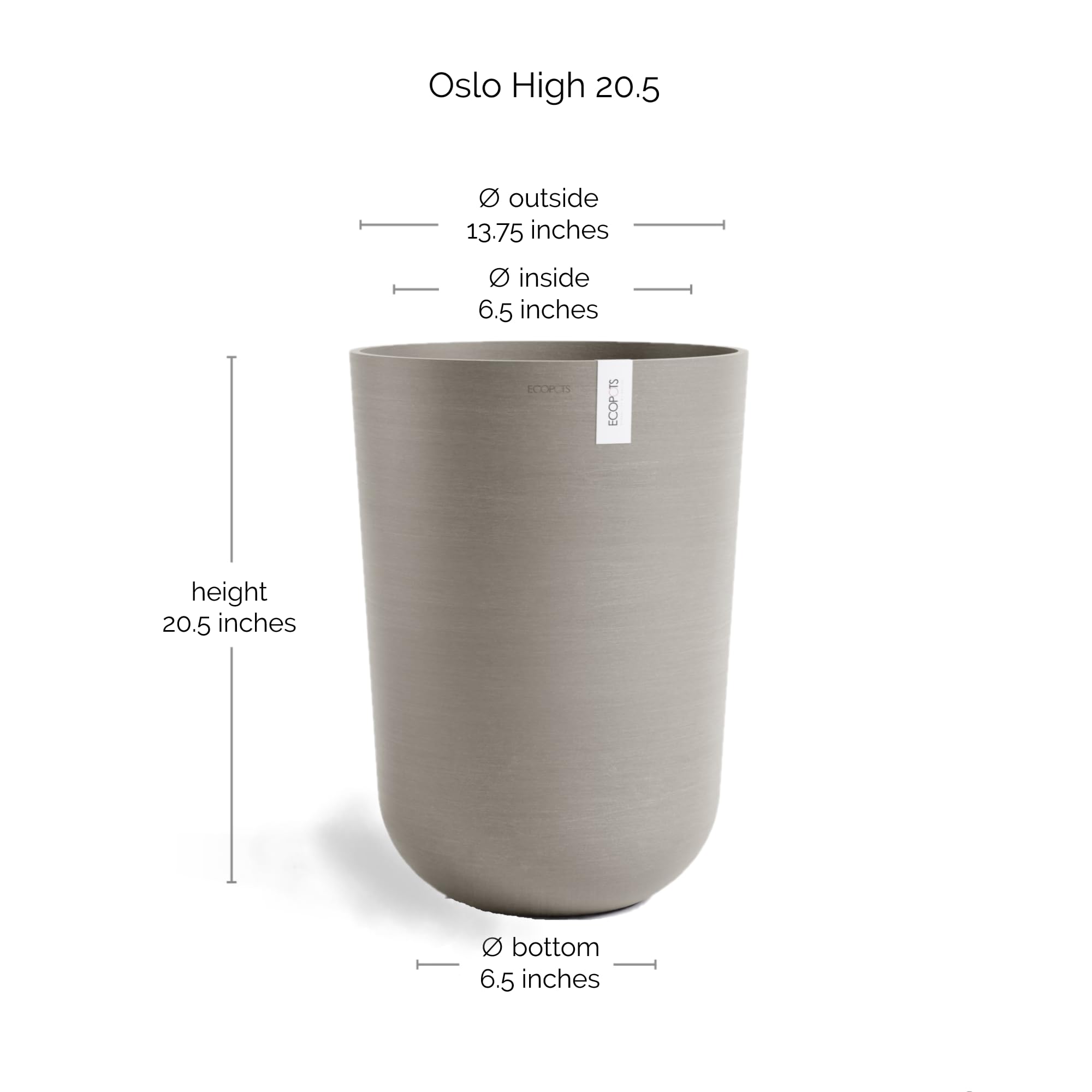 Oslo Medium Round Planter - 13.8 in x 13.8 in x 20.3 in - Taupe - Taupe,13.75 in x 13.75 in x 20.25 in,Planter Only