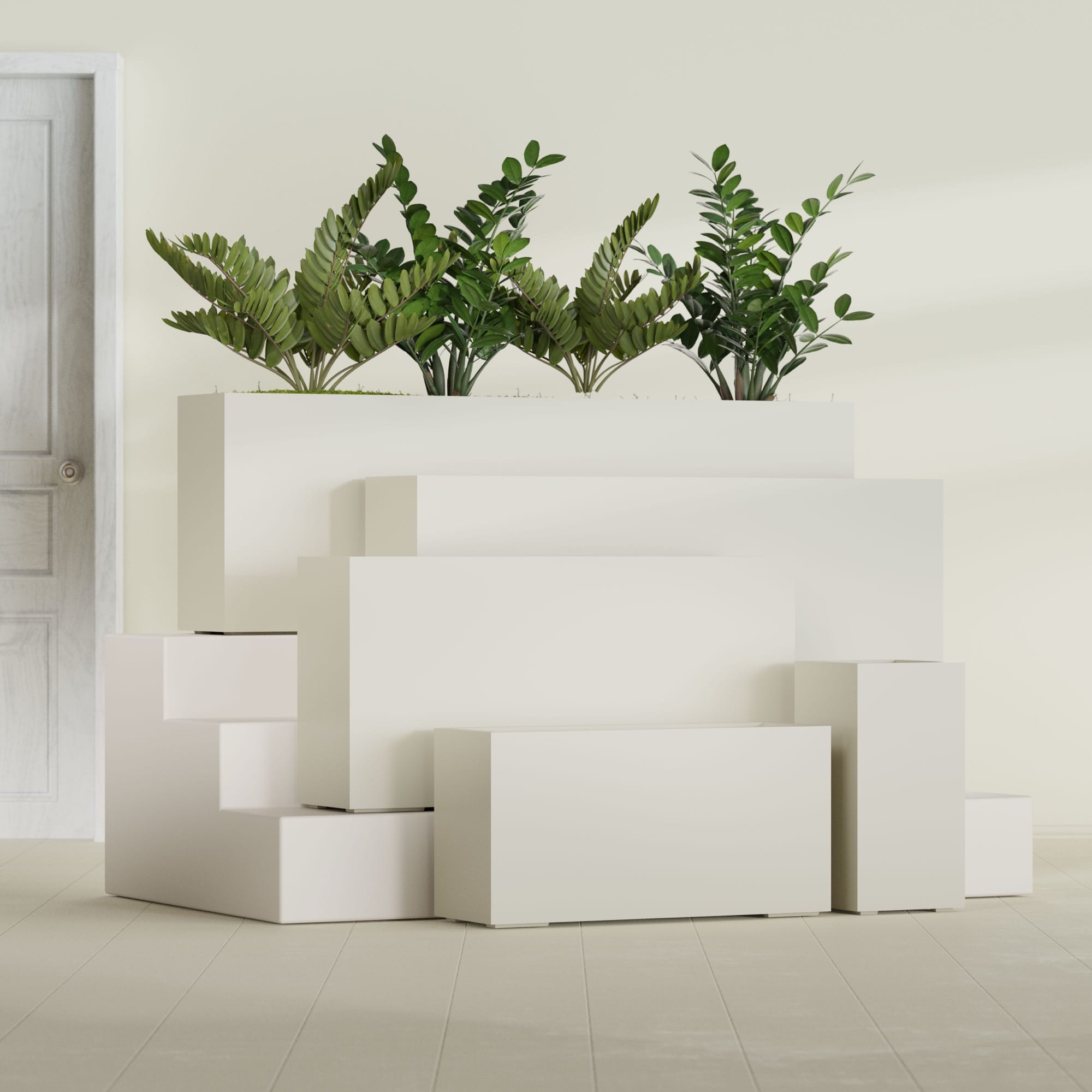 Hollywood Large Narrow Rectangle Fiberglass Planter - 36 in x 12 in x 24 in - Satin Beige - Satin Beige,36 in x 12 in x 24 in