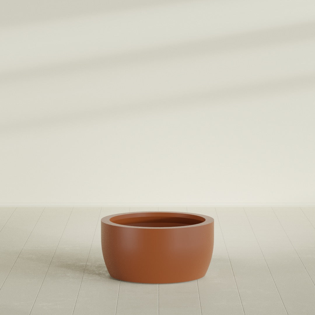 Casablanca Large Round Low Bowl Fiberglass Planter - 30 in x 30 in x 15 in - Matte Terracotta - Matte Terracotta,30 in x 30 in x 15 in