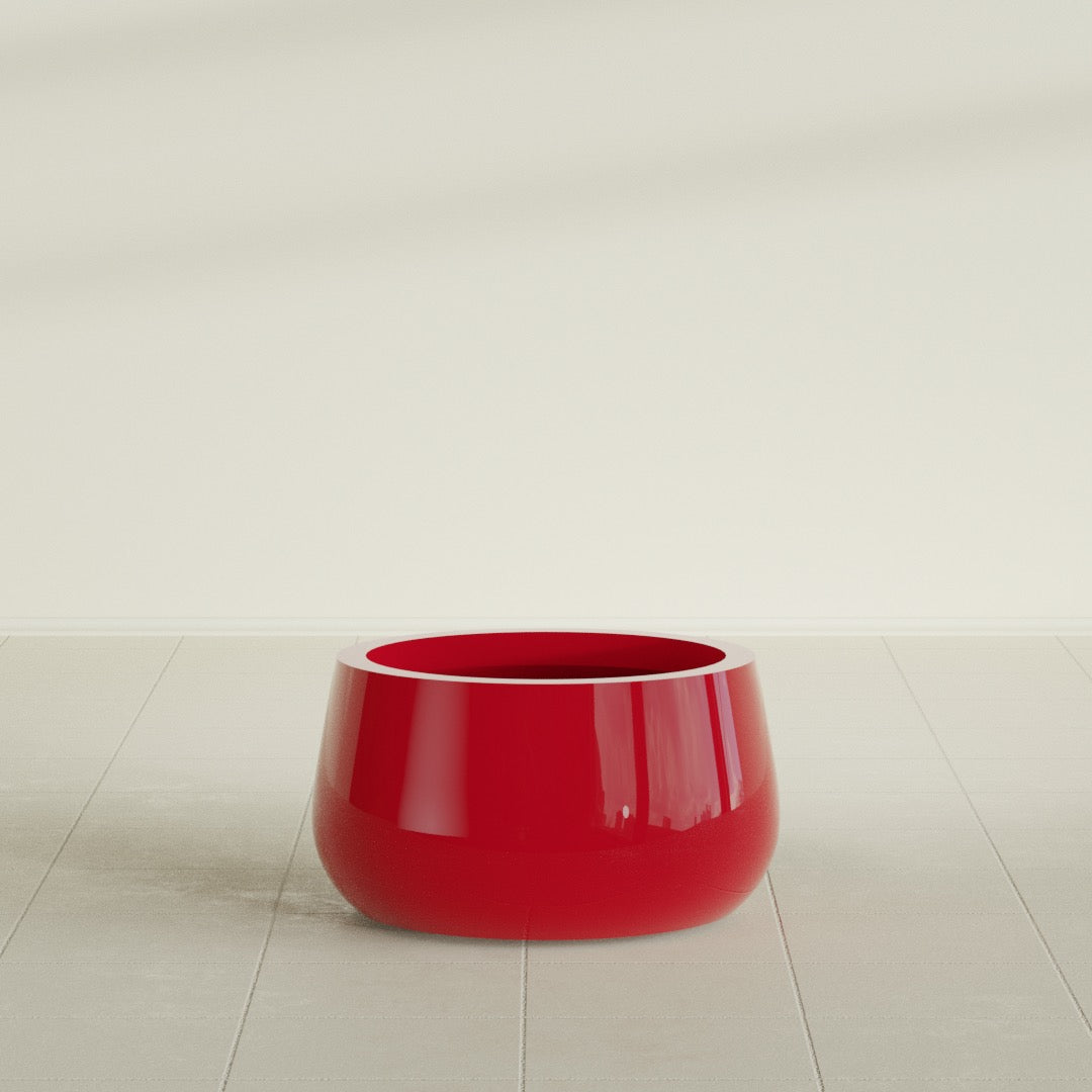 Short Hayden Small Round Fiberglass Planter - 16 in x 16 in x 8 in - Gloss Red - Gloss Red,16 in x 16 in x 8 in