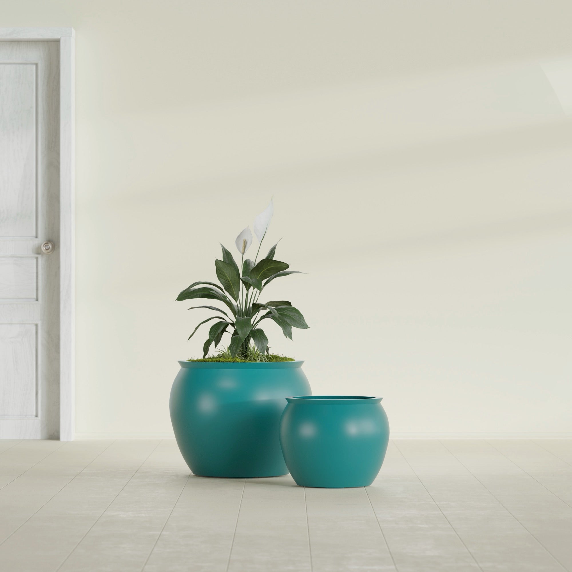 Fishbowl Small Round Fiberglass Planter - 16 in x 16 in x 14 in - Satin Sea Foam - Satin Sea Foam,16 in x 16 in x 14 in