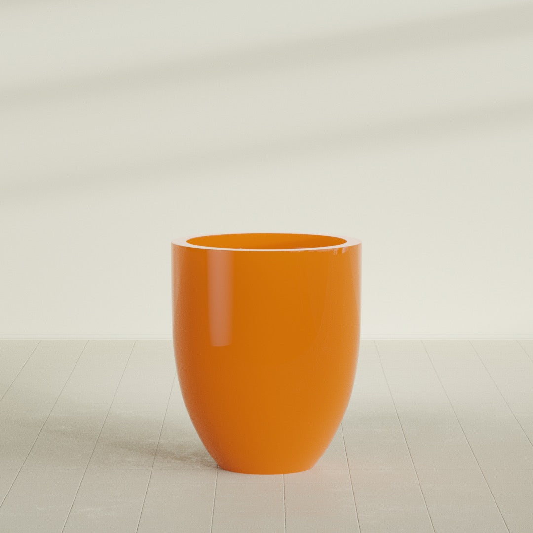 Valencia Large Round Fiberglass Planter - 27 in x 27 in x 31 in - Gloss Tangerine - Gloss Tangerine,27 in x 27 in x 31 in