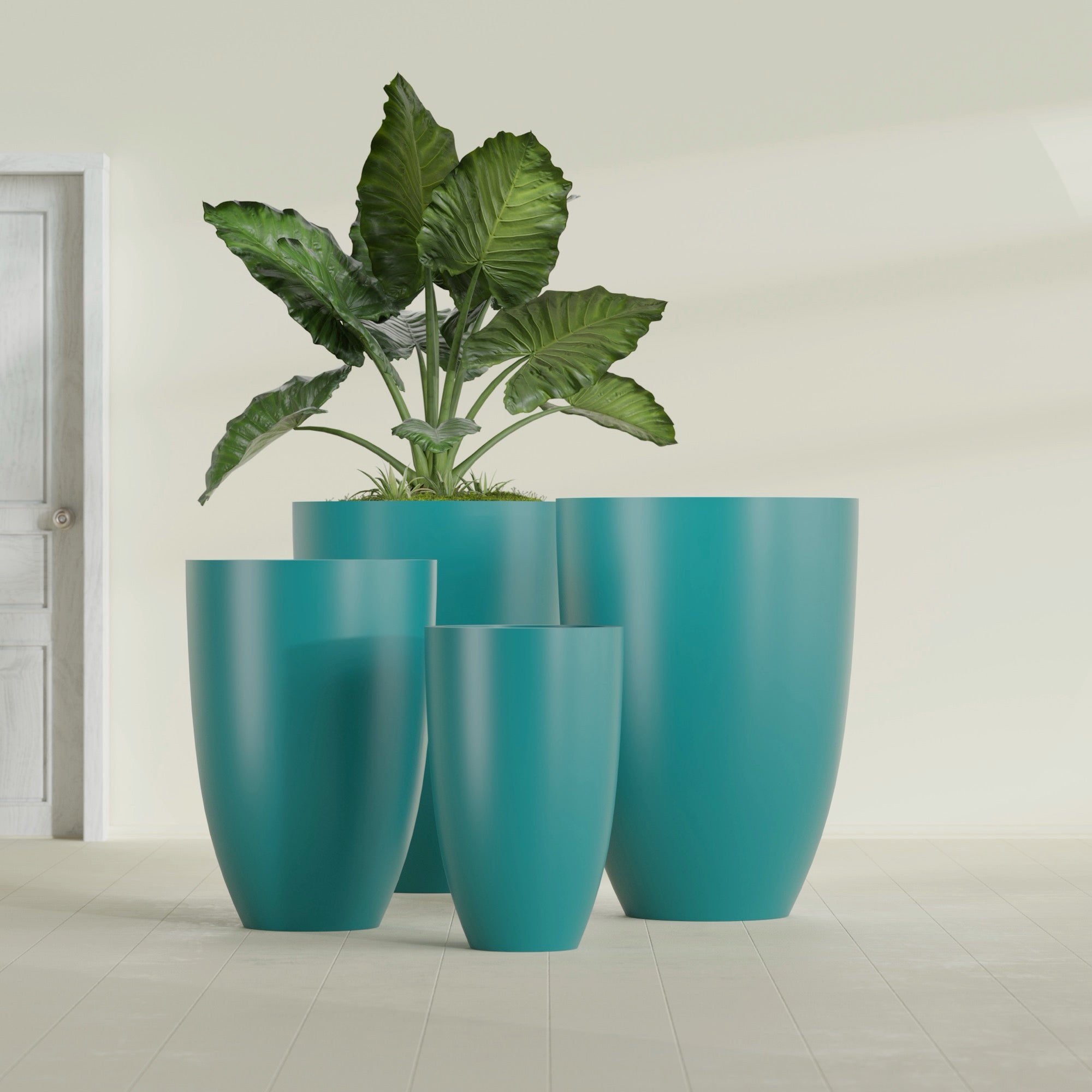 Brannan Medium Round Fiberglass Planter - 18 in x 18 in x 29 in - Satin Sea Foam - Satin Sea Foam,18 in x 18 in x 29 in