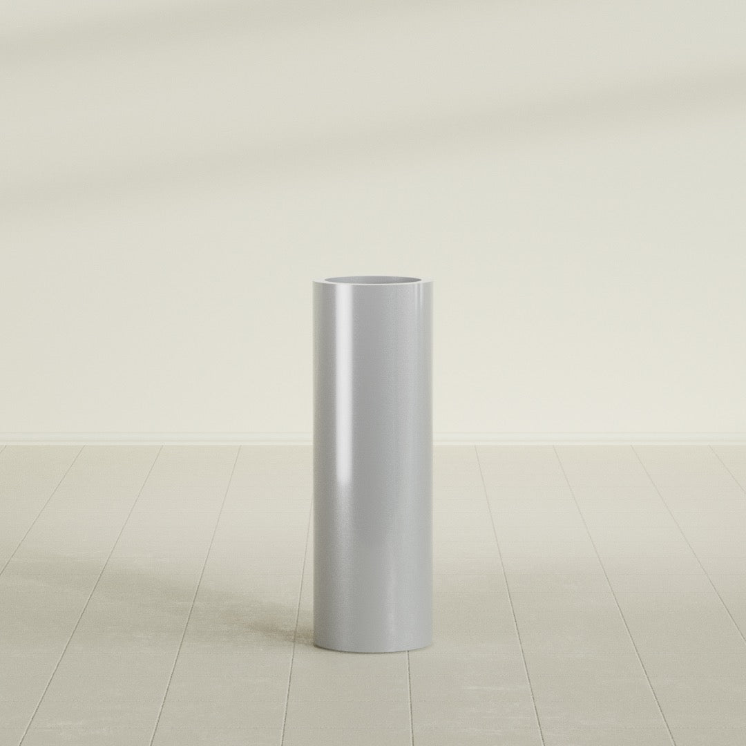 Corry Large Tall Cylinder Fiberglass Planter - 10 in x 10 in x 30 in - Metallic Silver - Metallic Silver,10 in x 10 in x 30 in