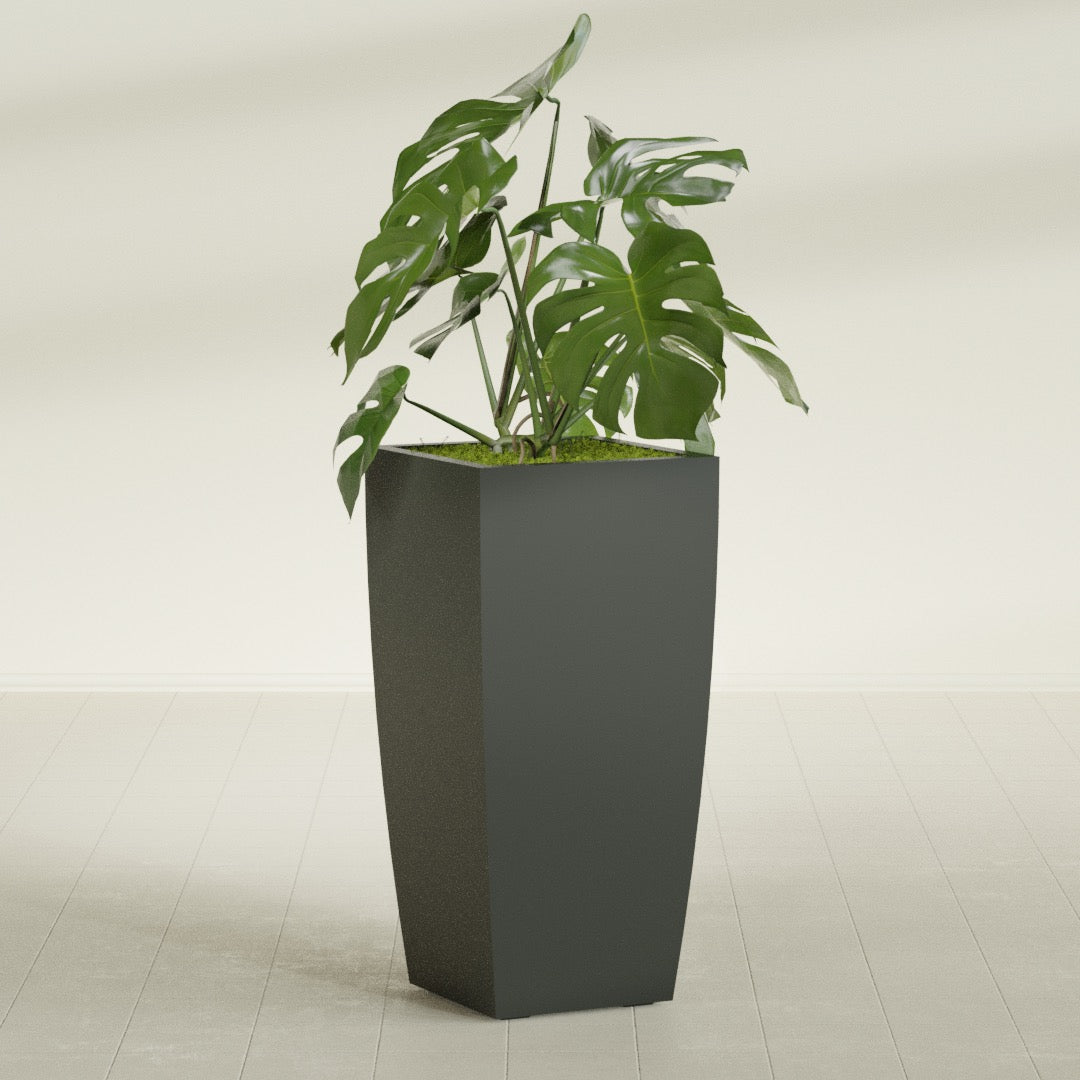 Toulan Large Tall Tapered Square Fiberglass Planter - 20 in x 20 in x 42 in - Matte Charcoal - Matte Charcoal,20 in x 20 in x 42 in