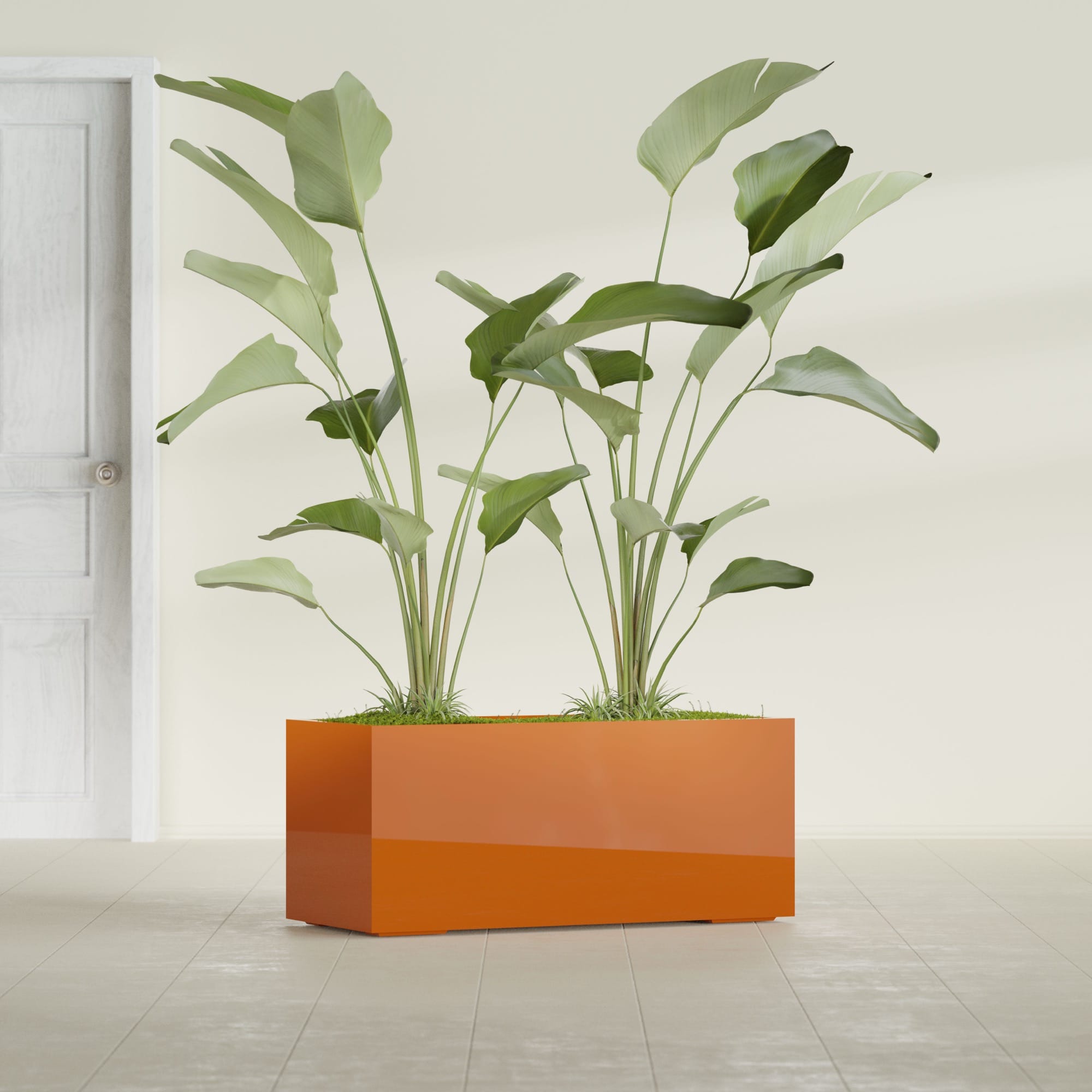 Badalona Large Tall Rectangle Fiberglass Planter - 39 in x 17 in x 17 in - Gloss Tangerine - Gloss Tangerine,39 in x 17 in x 17 in