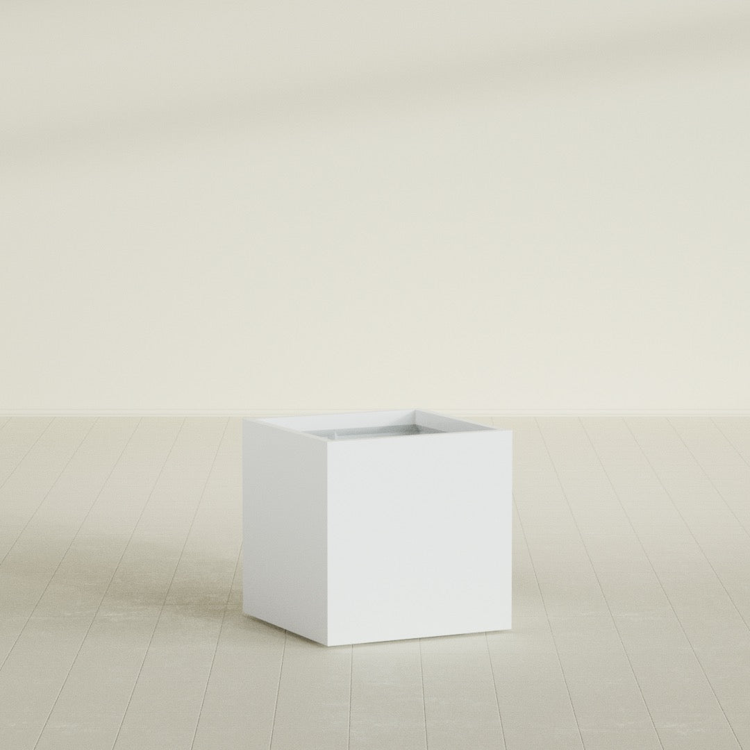 Montroy Medium Cube Square Fiberglass Planter - 28 in x 28 in x 28 in - Matte White - Matte White,28 in x 28 in x 28 in