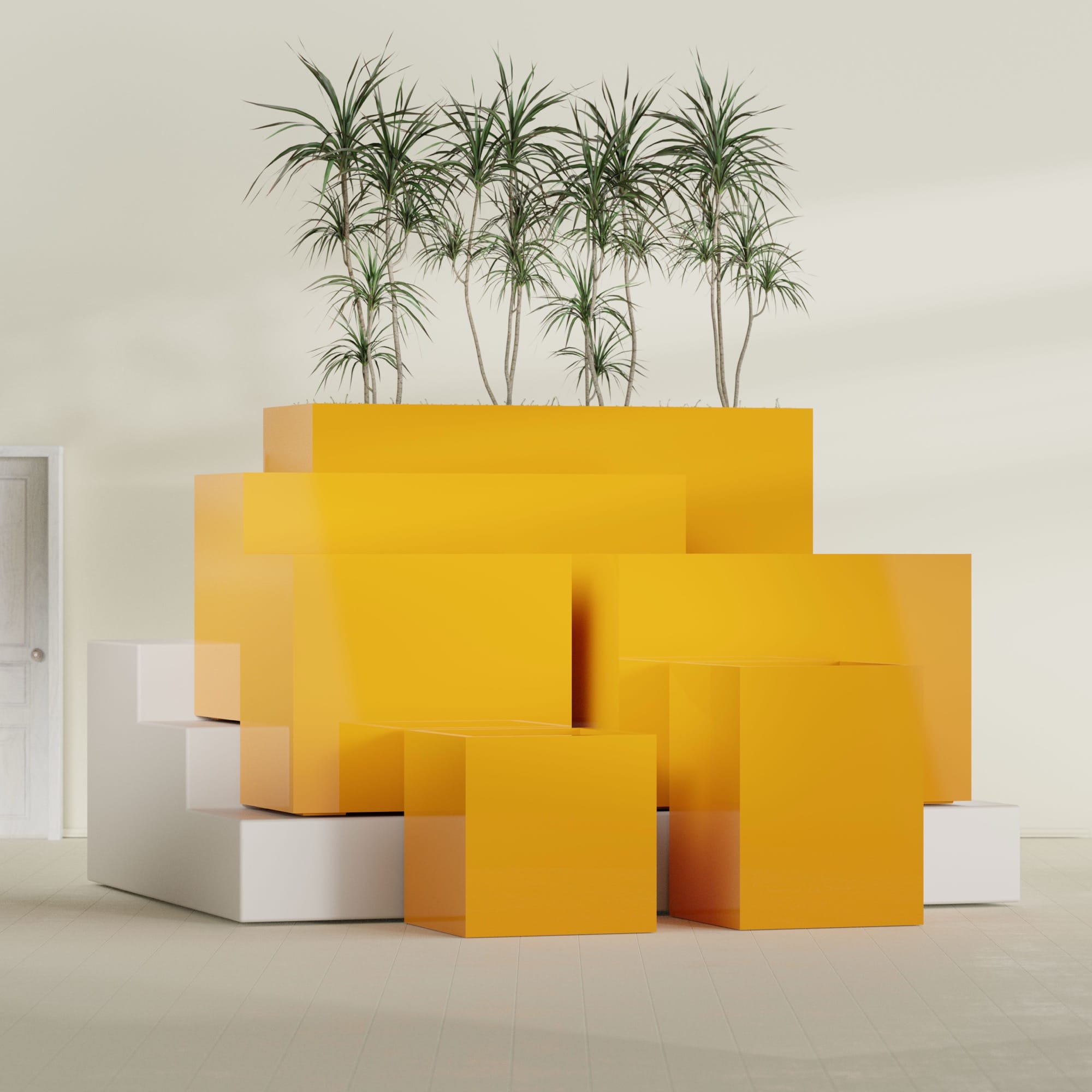 Brisbane Large Rectangle Fiberglass Planter - 24 in x 24 in x 32 in - Gloss Saffron - Gloss Saffron,24 in x 24 in x 32 in