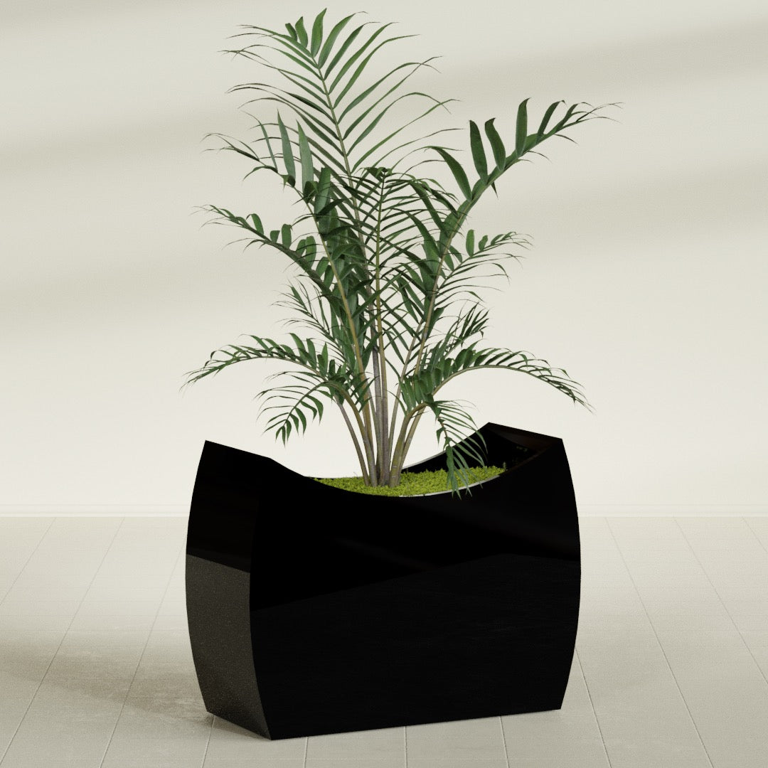 Seoul Extra Large Curved Abstract Fiberglass Planter - 48 in x 20 in x 36 in - Gloss Black - Gloss Black,48 in x 20 in x 36 in