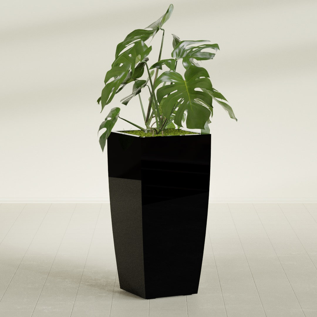 Toulan Large Tall Tapered Square Fiberglass Planter - 20 in x 20 in x 42 in - Gloss Black - Gloss Black,20 in x 20 in x 42 in