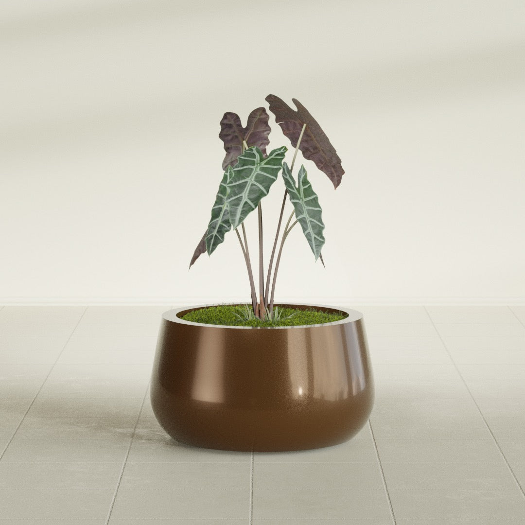 Short Hayden Small Round Fiberglass Planter - 16 in x 16 in x 8 in - Metallic Bronze - Metallic Bronze,16 in x 16 in x 8 in
