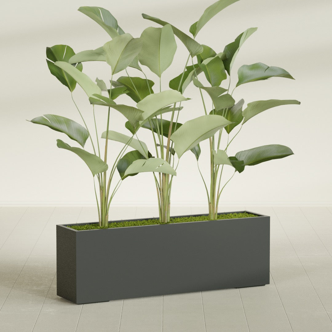 Tolga Extra Large Long Rectangle Fiberglass Planter - 72 in x 16 in x 24 in - Matte Charcoal - Matte Charcoal,72 in x 16 in x 24 in