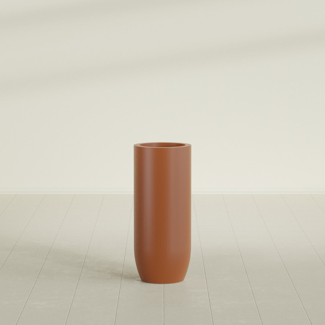 Saint Tropez Large Tall Round Fiberglass Planter - 16 in x 16 in x 38 in - Matte Terracotta - Matte Terracotta,16 in x 16 in x 38 in