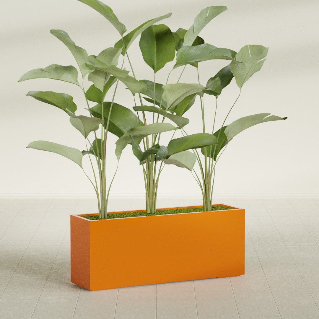 Tolga Extra Large Long Rectangle Fiberglass Planter - 60 in x 16 in x 24 in - Gloss Tangerine - Gloss Tangerine,60 in x 16 in x 24 in
