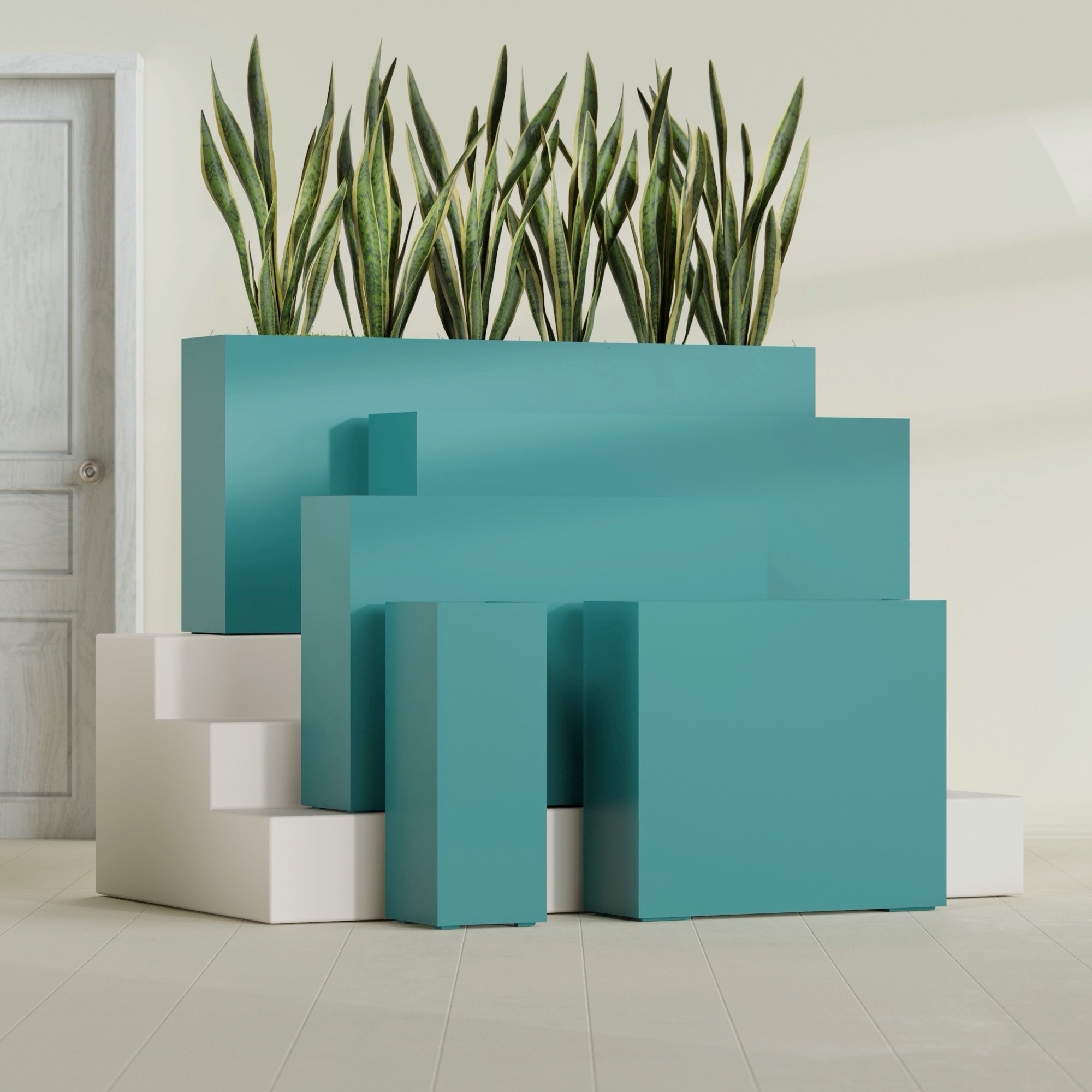 Delray Extra Large Long Rectangle Fiberglass Planter - 60 in x 12 in x 32 in - Satin Sea Foam - Satin Sea Foam,60 in x 12 in x 32 in