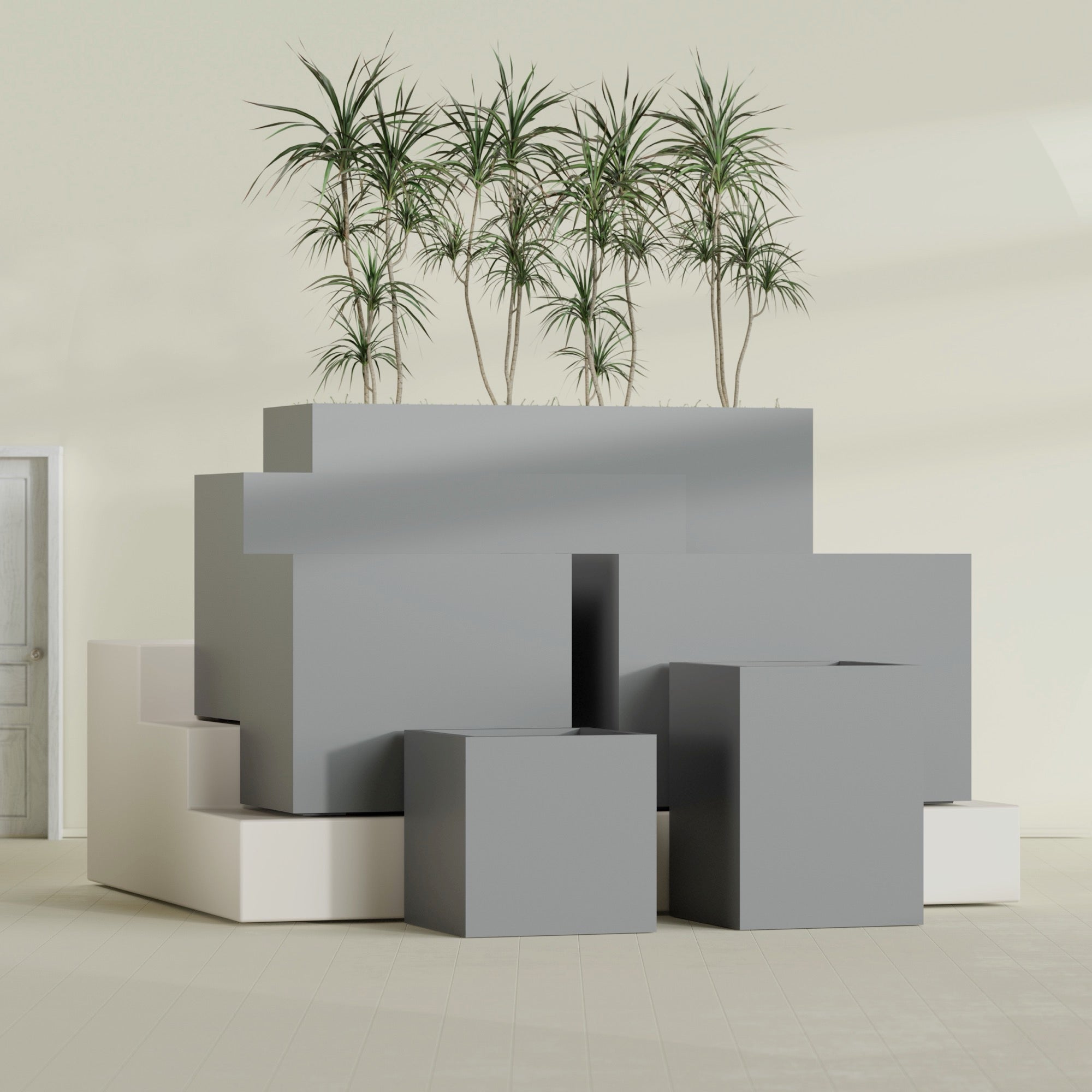 Brisbane Large Rectangle Fiberglass Planter - 36 in x 24 in x 32 in - Metallic Gunmetal - Metallic Gunmetal,36 in x 24 in x 32 in