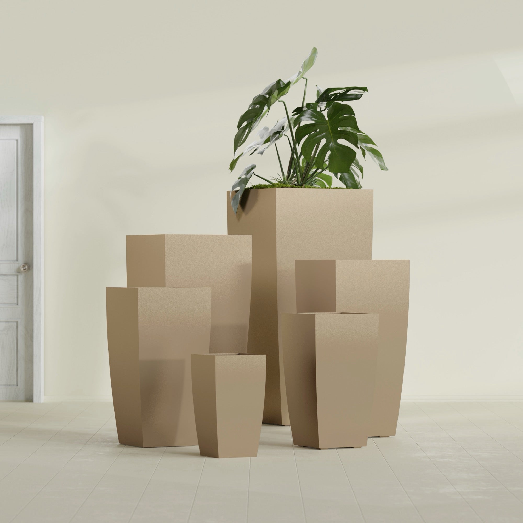 Toulan Large Tall Tapered Square Fiberglass Planter - 18 in x 18 in x 36 in - Metallic Gold - Metallic Gold,18 in x 18 in x 36 in