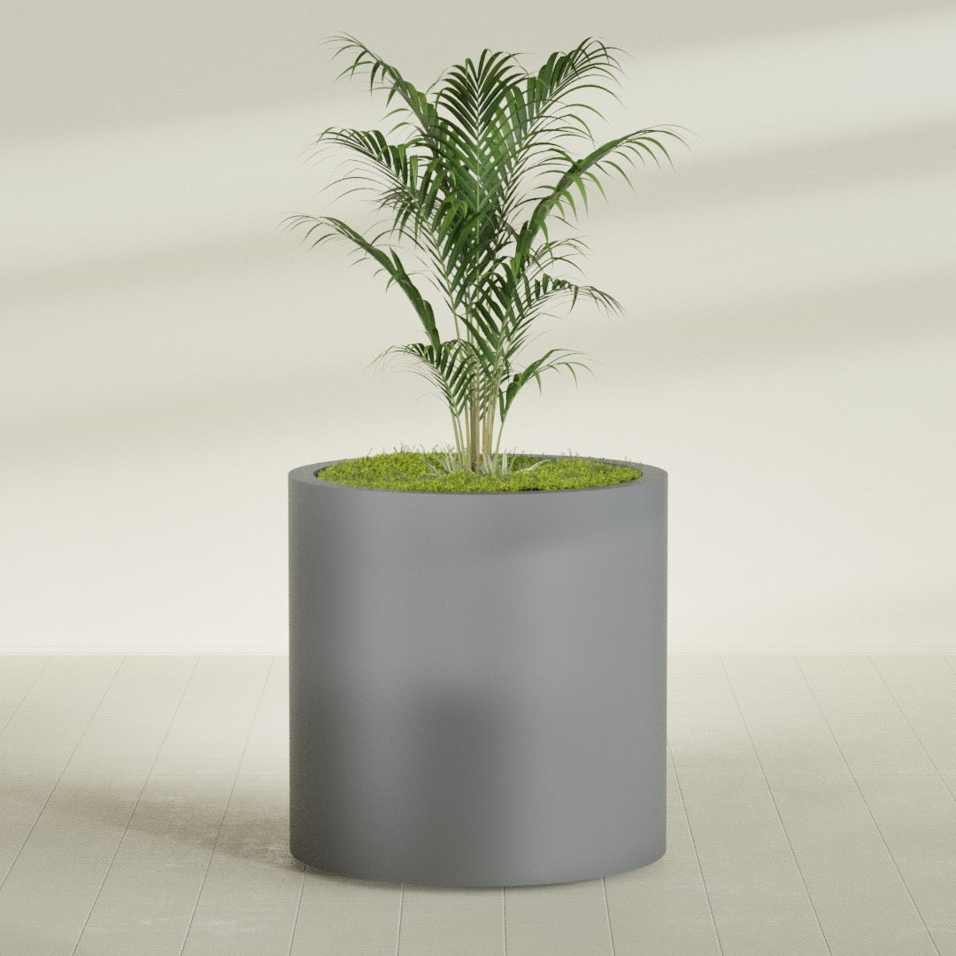 Rio Grande Large Round Fiberglass Planter - 30 in x 30 in x 32 in - Metallic Gunmetal - Metallic Gunmetal,30 in x 30 in x 32 in